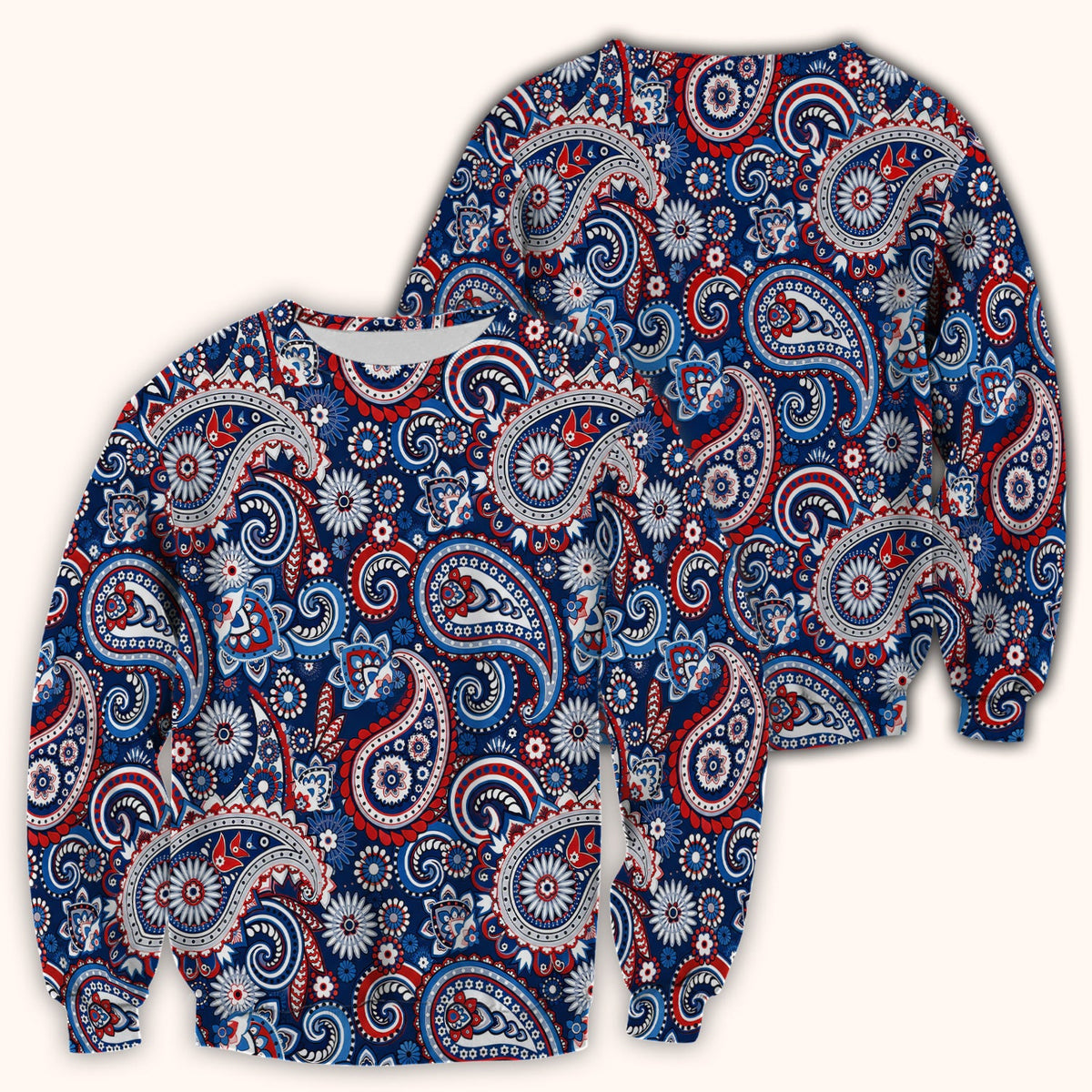 Patriotic Red White Blue Paisley Pattern Scrub Top, Comfortable Scrubs for Nurses