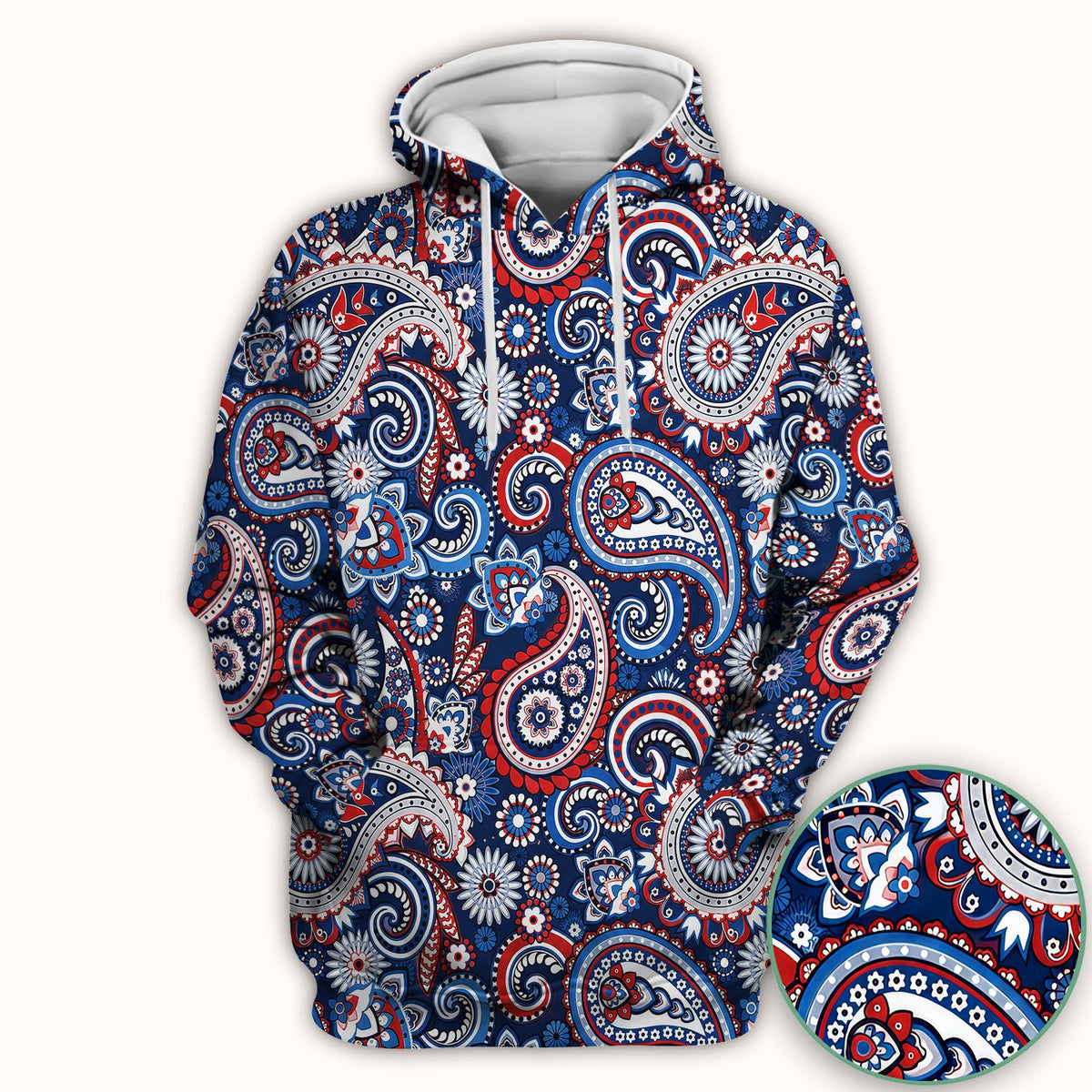 Patriotic Red White Blue Paisley Pattern Scrub Top, Comfortable Scrubs for Nurses