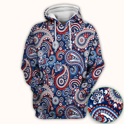 Patriotic Red White Blue Paisley Pattern Scrub Top, Comfortable Scrubs for Nurses