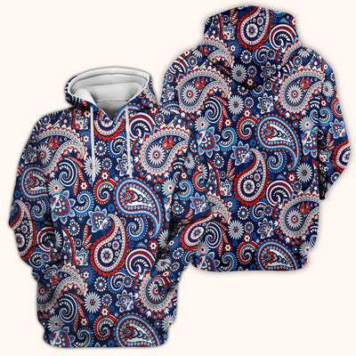 Patriotic Red White Blue Paisley Pattern Scrub Top, Comfortable Scrubs for Nurses