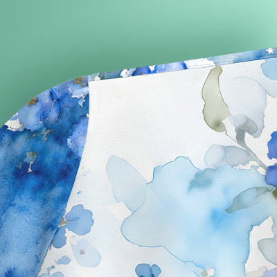 Adorable Blue Floral White Cat Pattern Scrub Top, Comfortable Scrubs for Nurses