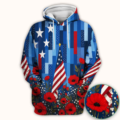 Patriotic Nurse Flag Poppy Pattern Scrub Top, Breathable Fabrics Nursing Uniform
