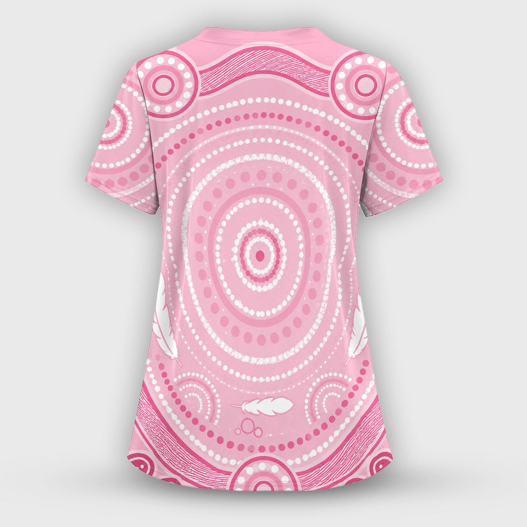 Pink Nurse Bow Stethoscope Pattern Scrub Top, Comfortable Scrubs for Nurses