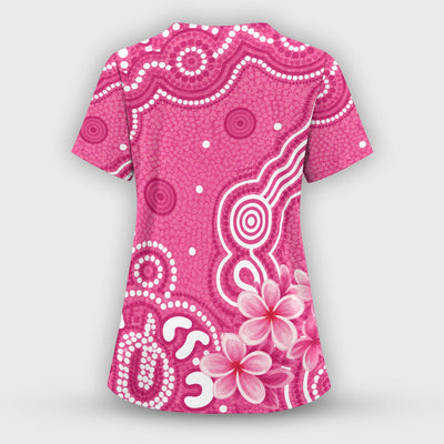 Pink Cockatoo Floral Dot Pattern Scrub Top, Comfortable Scrubs for Nurses