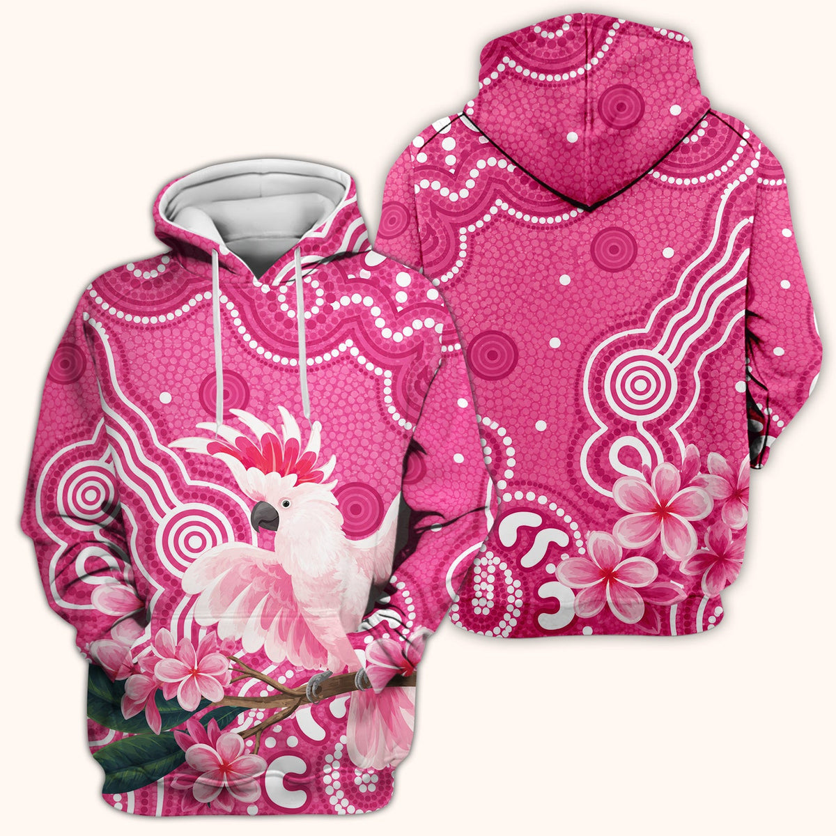 Pink Cockatoo Floral Dot Pattern Scrub Top, Comfortable Scrubs for Nurses