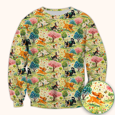 Playful Spring Garden Dogs Pattern Scrub Top, Comfortable Scrubs for Nurses