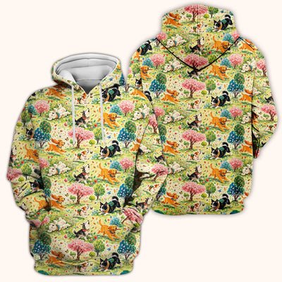 Playful Spring Garden Dogs Pattern Scrub Top, Comfortable Scrubs for Nurses