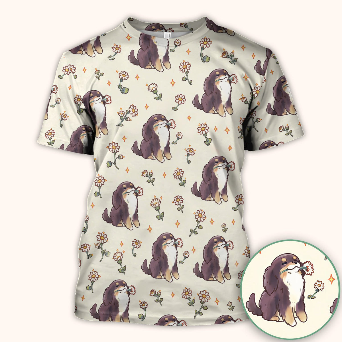 Cute Floral Otter Holding Daisy Pattern Scrub Top, Comfortable Scrubs for Nurses