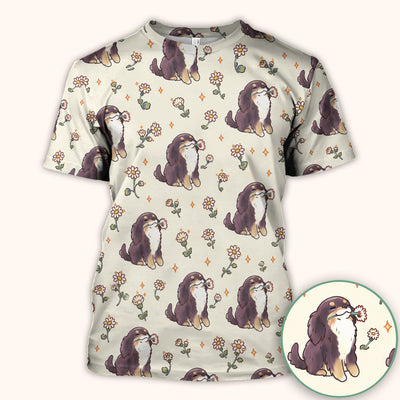 Cute Floral Otter Holding Daisy Pattern Scrub Top, Comfortable Scrubs for Nurses