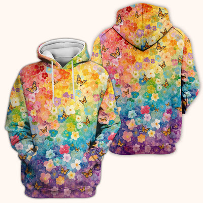 Rainbow Butterfly Floral Blossom Pattern Scrub Top, Comfortable Scrubs for Nurses