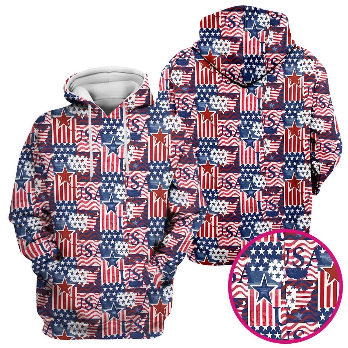 Patriotic USA Star Patchwork Pattern Scrub Top, Comfortable Scrubs for Nurses