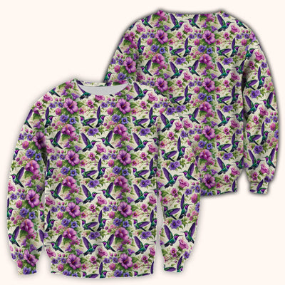 Purple Hummingbird Hibiscus Floral Pattern Scrub Top, Comfortable Scrubs for Nurses