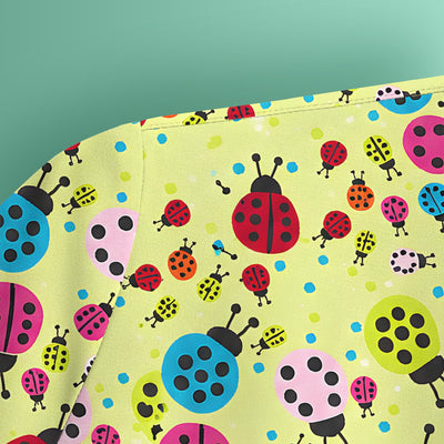 Colorful Ladybug Garden Pattern Scrub Top, Comfortable Scrubs for Nurses