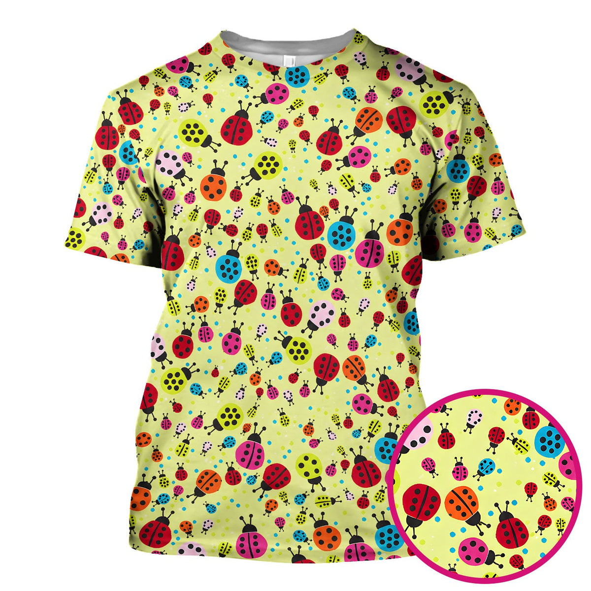 Colorful Ladybug Garden Pattern Scrub Top, Comfortable Scrubs for Nurses