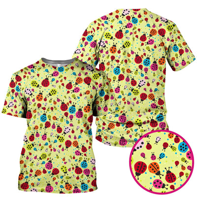 Colorful Ladybug Garden Pattern Scrub Top, Comfortable Scrubs for Nurses