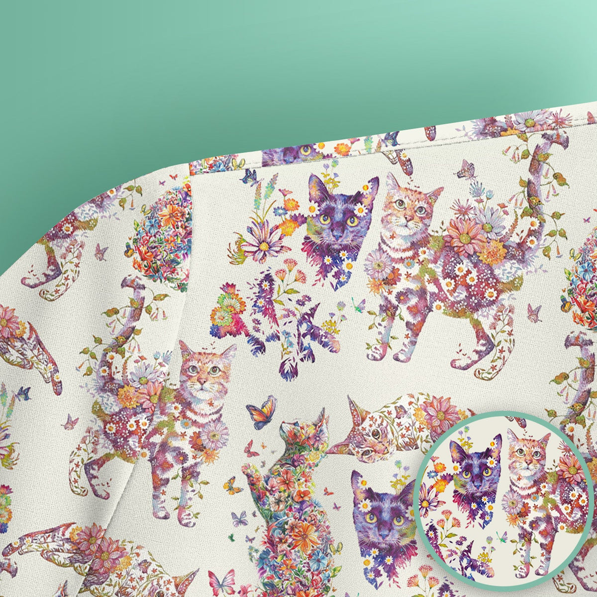 Whimsical Floral Cat Garden Pattern Scrub Top, Comfortable Scrubs for Nurses