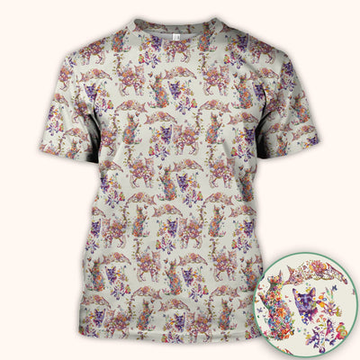 Whimsical Floral Cat Garden Pattern Scrub Top, Comfortable Scrubs for Nurses