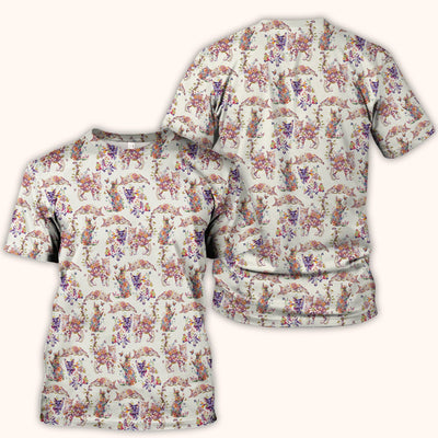 Whimsical Floral Cat Garden Pattern Scrub Top, Comfortable Scrubs for Nurses