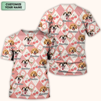 Custom Dog Face Scrub Top, Playful Dog Cherry Argyle Pattern Shirt, Comfortable Scrubs for Nurses