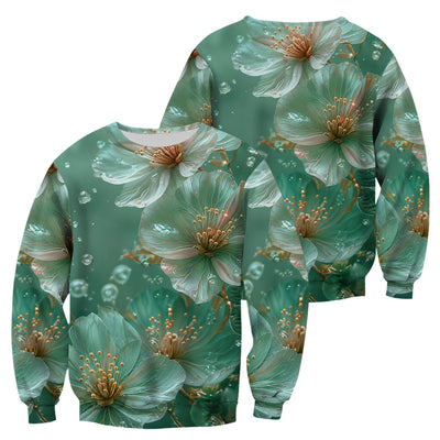 Elegant Mint Blossom Dewdrop Pattern Scrub Top, Comfortable Scrubs for Nurses