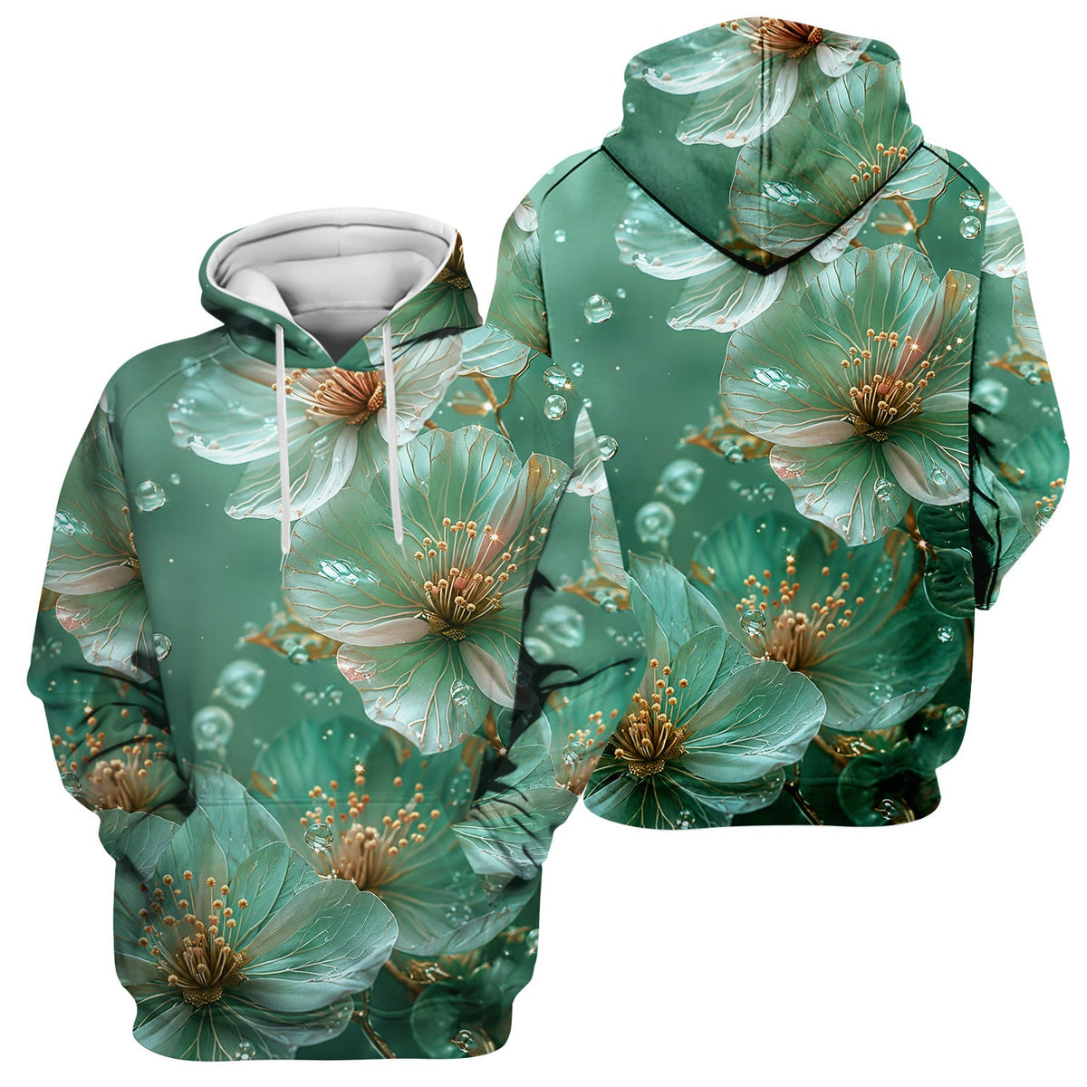 Elegant Mint Blossom Dewdrop Pattern Scrub Top, Comfortable Scrubs for Nurses