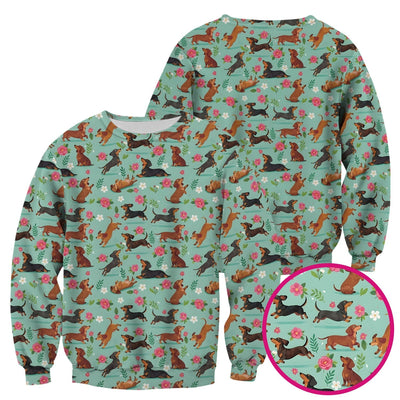 Cute Floral Dachshund Puppy Pattern Scrub Top, Comfortable Scrubs for Nurses