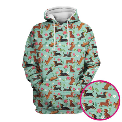 Cute Floral Dachshund Puppy Pattern Scrub Top, Comfortable Scrubs for Nurses