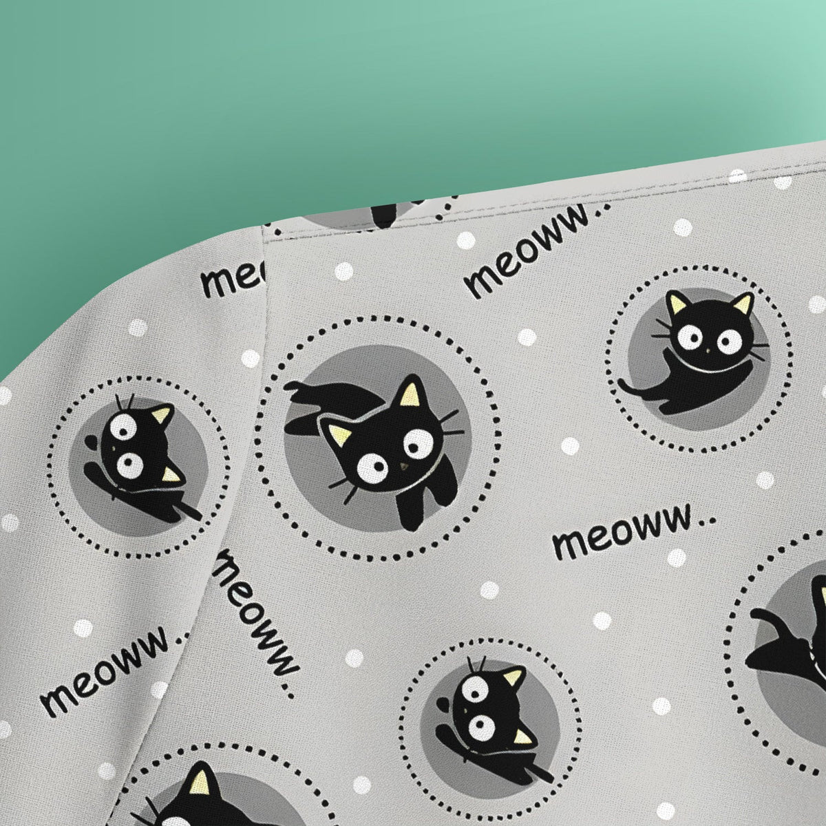 Funny Black Cat Meow Pattern Scrub Top, Comfortable Scrubs for Nurses