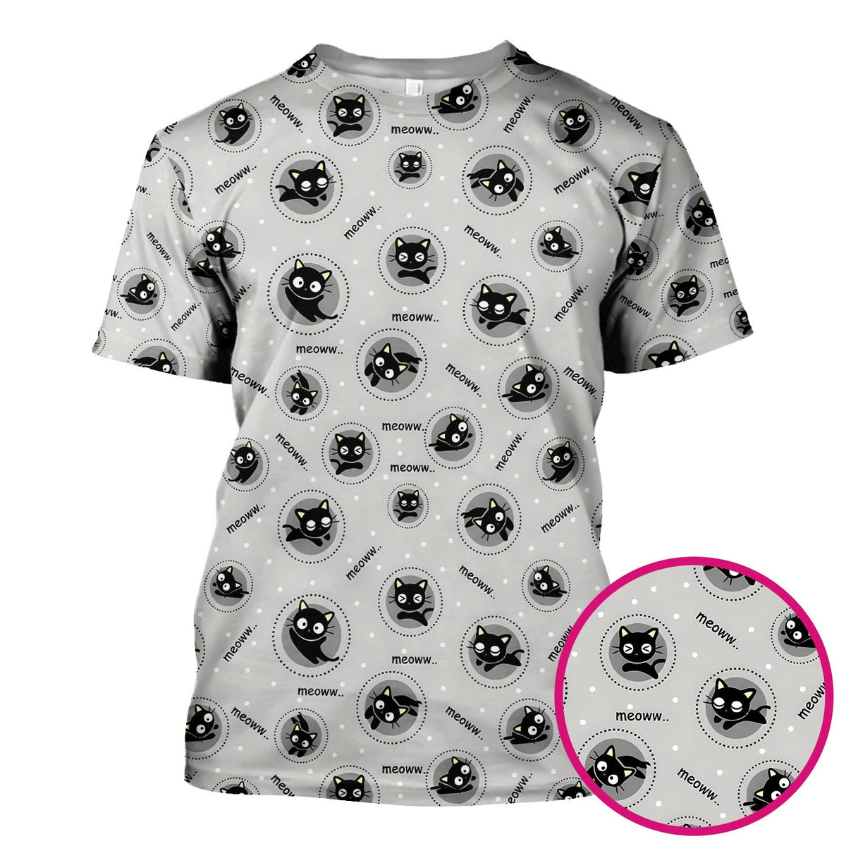 Funny Black Cat Meow Pattern Scrub Top, Comfortable Scrubs for Nurses
