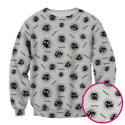 Funny Black Cat Meow Pattern Scrub Top, Comfortable Scrubs for Nurses