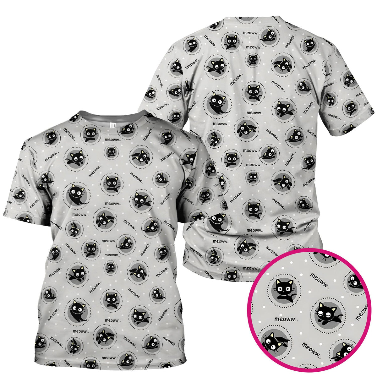 Funny Black Cat Meow Pattern Scrub Top, Comfortable Scrubs for Nurses