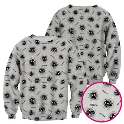 Funny Black Cat Meow Pattern Scrub Top, Comfortable Scrubs for Nurses