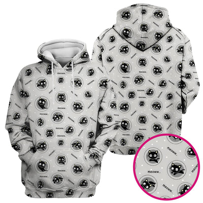 Funny Black Cat Meow Pattern Scrub Top, Comfortable Scrubs for Nurses