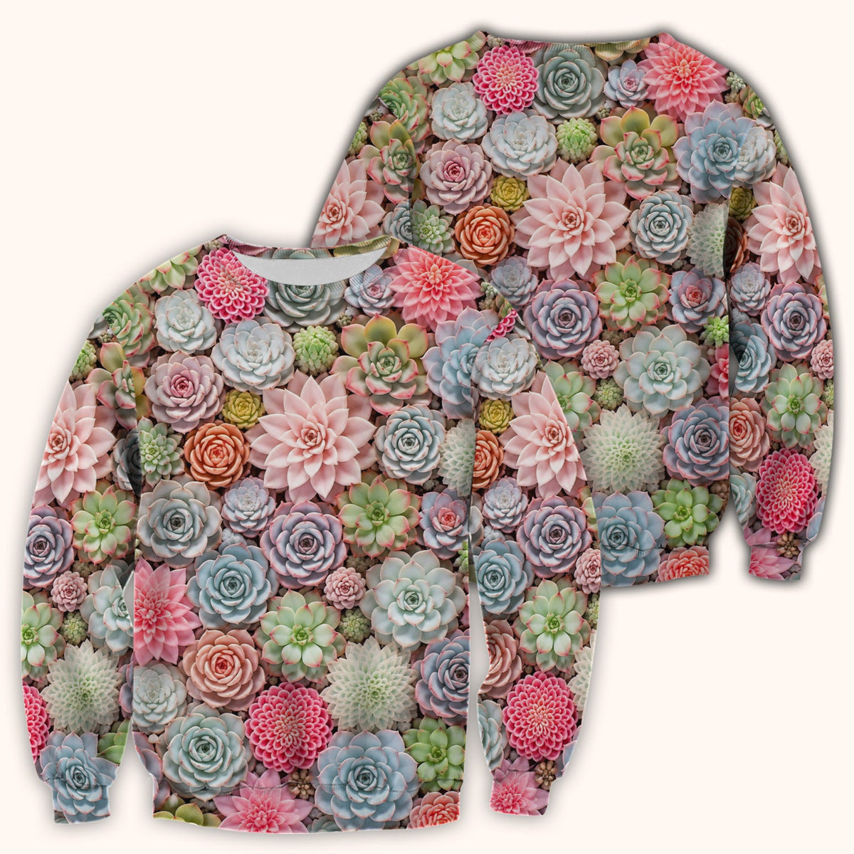 Cute Pastel Succulent Blossom Pattern Scrub Top, Comfortable Scrubs for Nurses