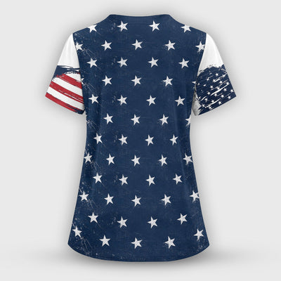 Patriotic Nurse Adorable Scrub Top USA Heart Pattern Scrub Top, Comfortable Scrubs for Nurses