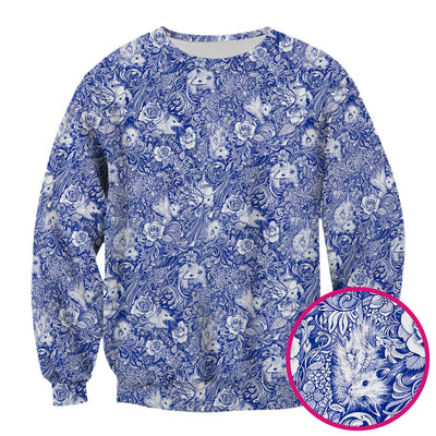 Blue Toile Opossum Floral Pattern Scrub Top, Comfortable Scrubs for Nurses