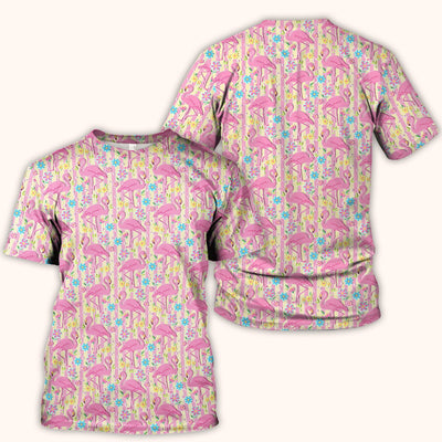Pink Flamingo Flower Stripe Pattern Scrub Top, Comfortable Scrubs for Nurses