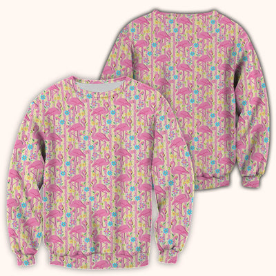 Pink Flamingo Flower Stripe Pattern Scrub Top, Comfortable Scrubs for Nurses