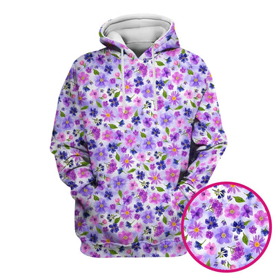 Purple Watercolor Wildflower Bloom Pattern Scrub Top, Comfortable Scrubs for Nurses