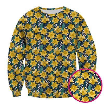 Yellow Daffodil Lily Valley Pattern Scrub Top, Comfortable Scrubs for Nurses