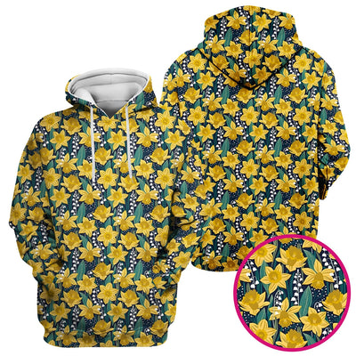 Yellow Daffodil Lily Valley Pattern Scrub Top, Comfortable Scrubs for Nurses