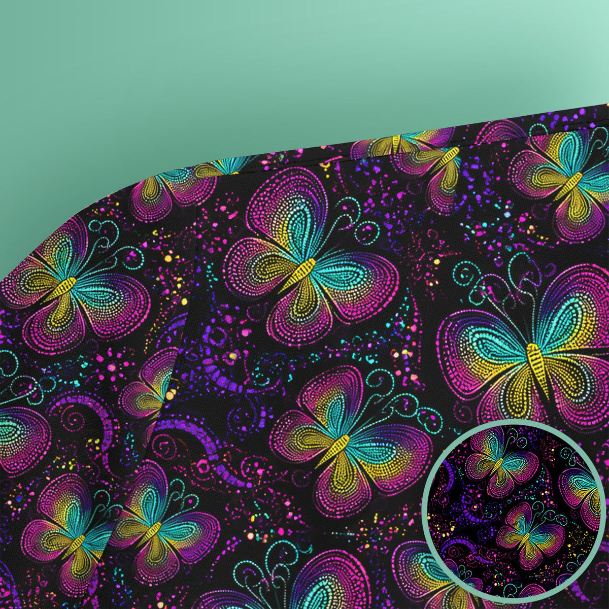 Cute Neon Butterfly Swirl Pattern Scrub Top, Comfortable Scrubs for Nurses