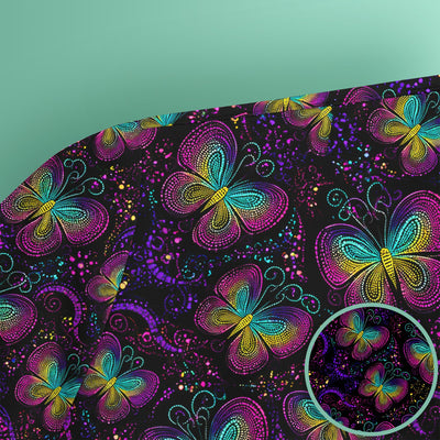 Cute Neon Butterfly Swirl Pattern Scrub Top, Comfortable Scrubs for Nurses