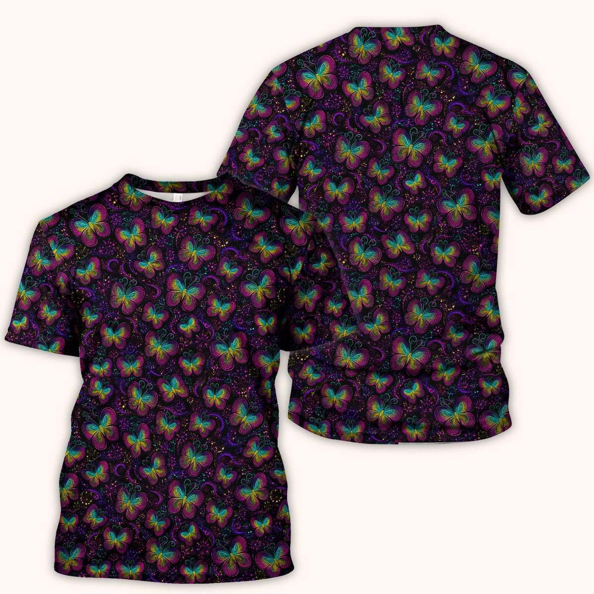 Cute Neon Butterfly Swirl Pattern Scrub Top, Comfortable Scrubs for Nurses