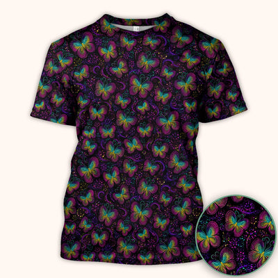 Cute Neon Butterfly Swirl Pattern Scrub Top, Comfortable Scrubs for Nurses