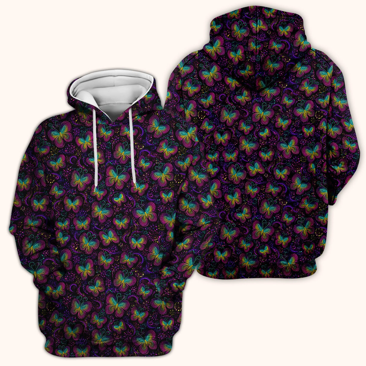 Cute Neon Butterfly Swirl Pattern Scrub Top, Comfortable Scrubs for Nurses