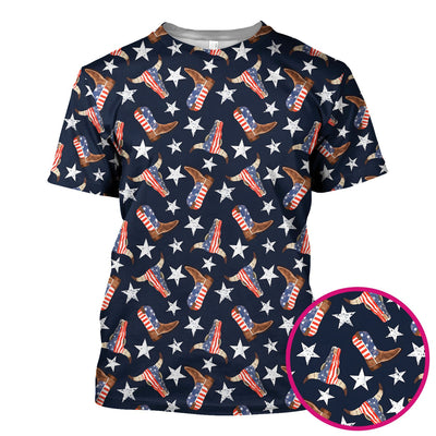 Western Boots Stars Pattern Scrub Top, Comfortable Scrubs for Nurses