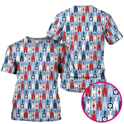 Colorful Patriotic Cat Tail Pattern Scrub Top, Comfortable Scrubs for Nurses