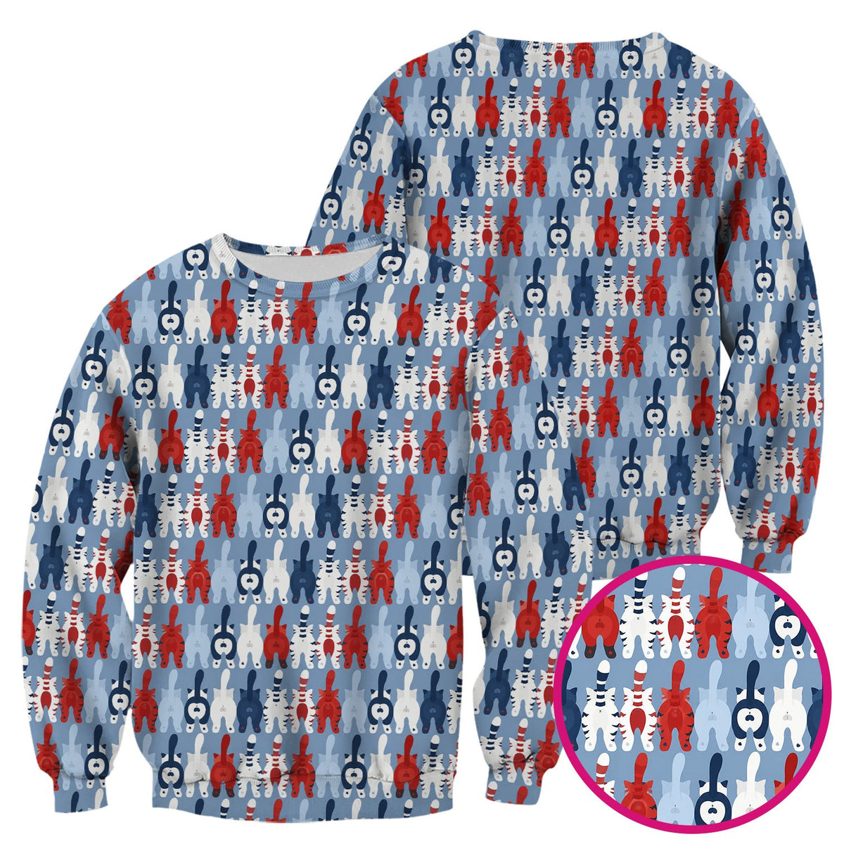 Colorful Patriotic Cat Tail Pattern Scrub Top, Comfortable Scrubs for Nurses
