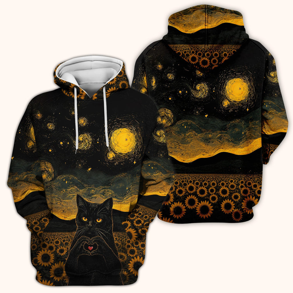 Cute Black Cat Sunflower Night Pattern Scrub Top, Comfortable Scrubs for Nurses